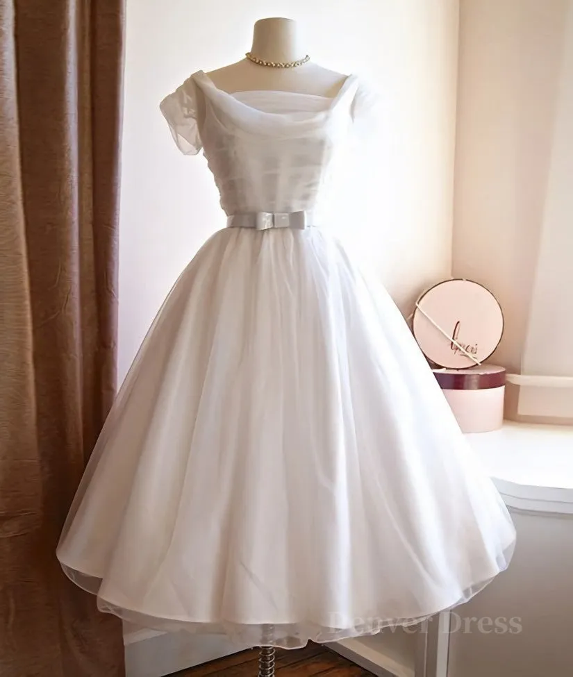 Round-Neck White Tulle Short Retro Prom Dresses Retro Wedding Dresses