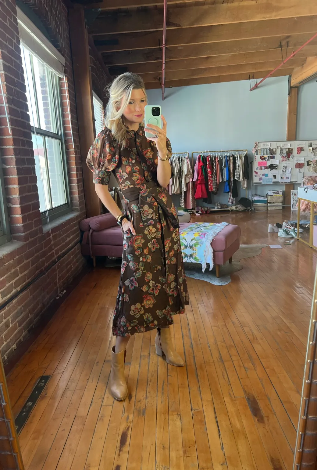 SAMPLE - Puff Sleeve Day Gown - MIDI - Chocolate Floral