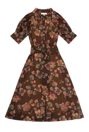 SAMPLE - Puff Sleeve Day Gown - MIDI - Chocolate Floral