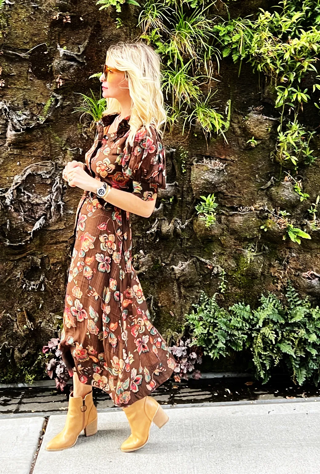 SAMPLE - Puff Sleeve Day Gown - MIDI - Chocolate Floral