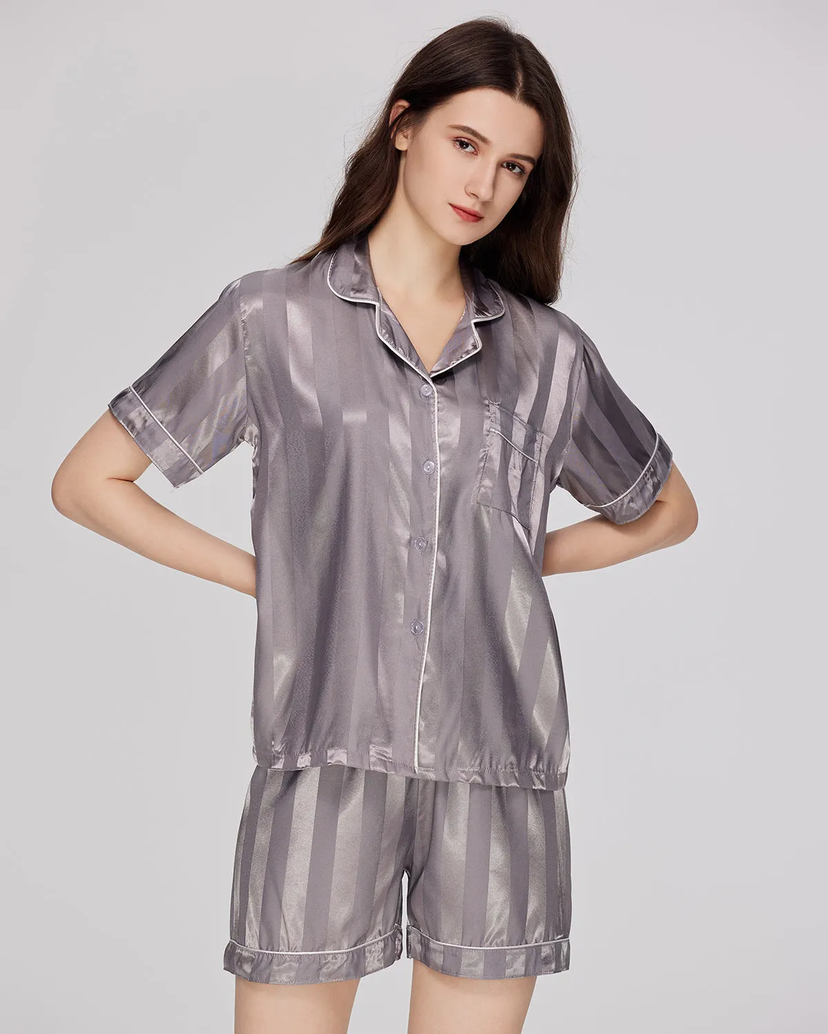 Satin Button Front Top and Shorts PJ Set 309-3065N