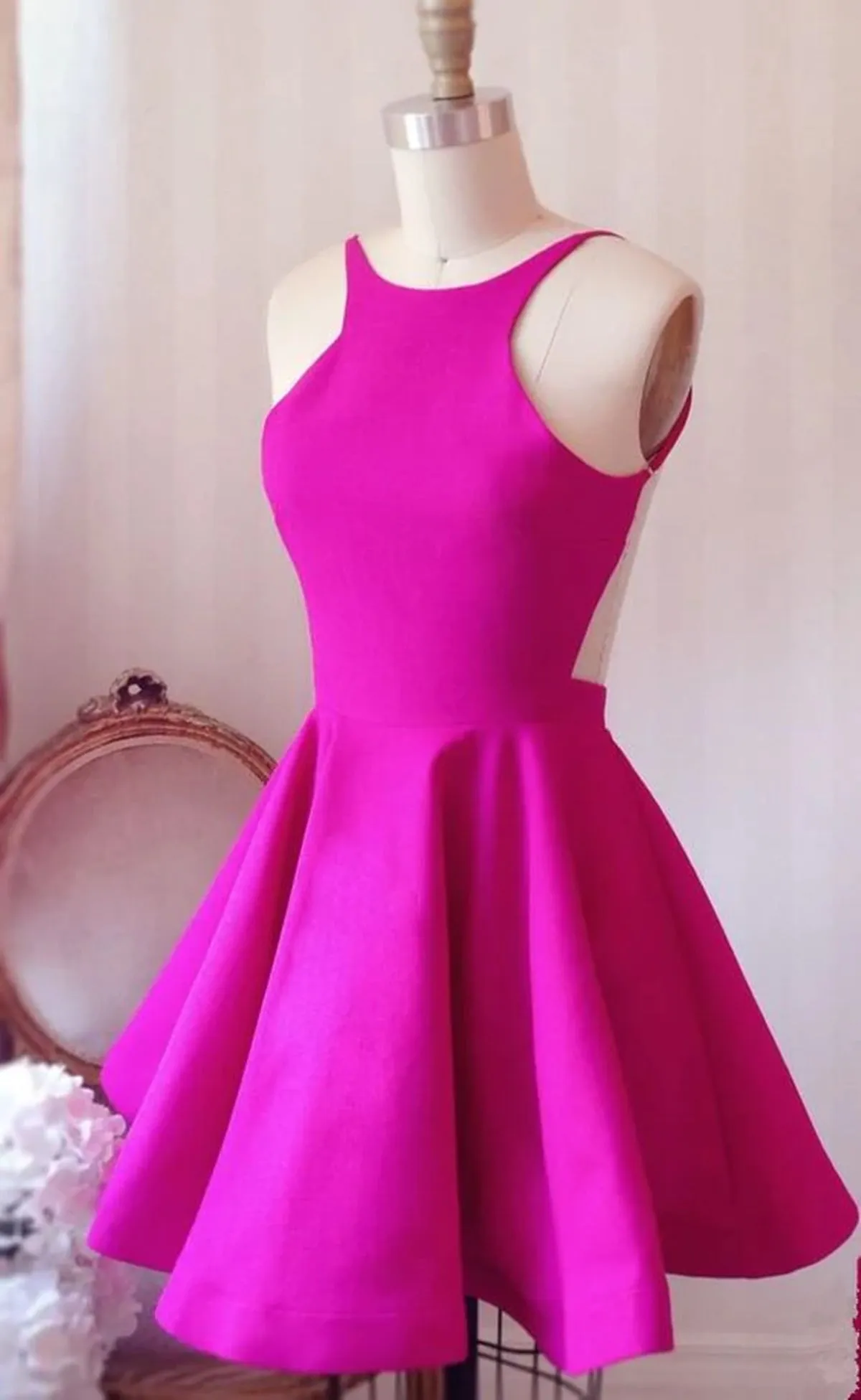 Short Hot Pink Prom Dresses, Short Hot Pink Formal Homecoming Dresses