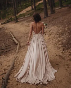 Simple Boho Wedding Dress Satin Open Back