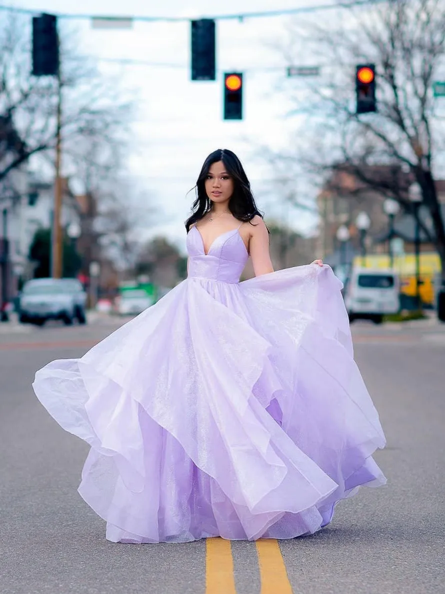 Simple v neck tulle long prom dress pink tulle formal dress