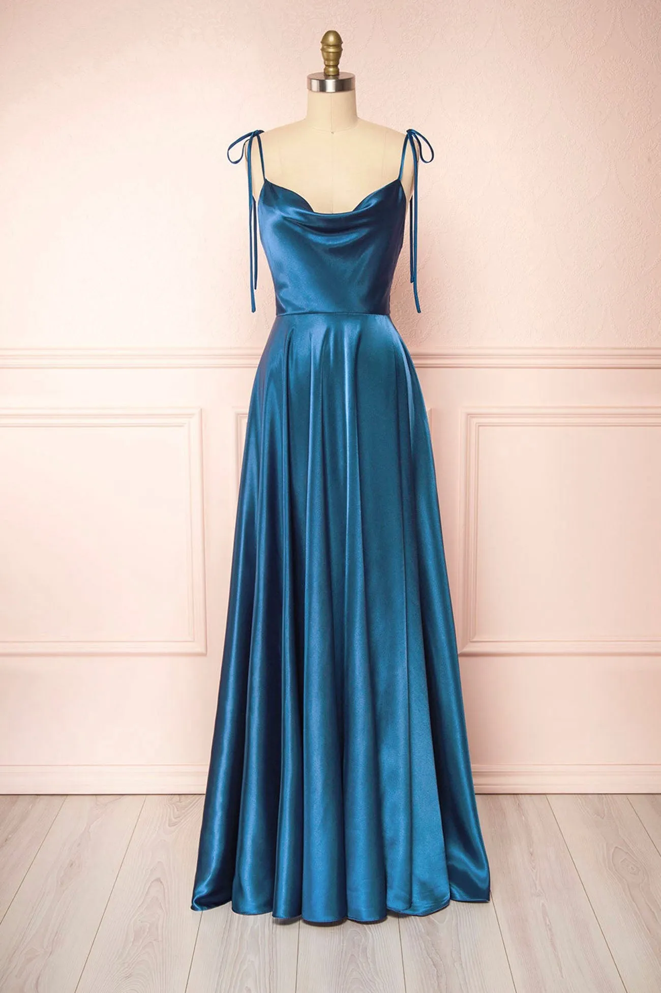 solvbao Simple Satin Long Prom Dresses, A-Line Formal Evening Dresses