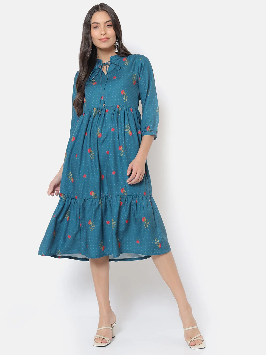 Spring Sorbet Teal Gathered Dress