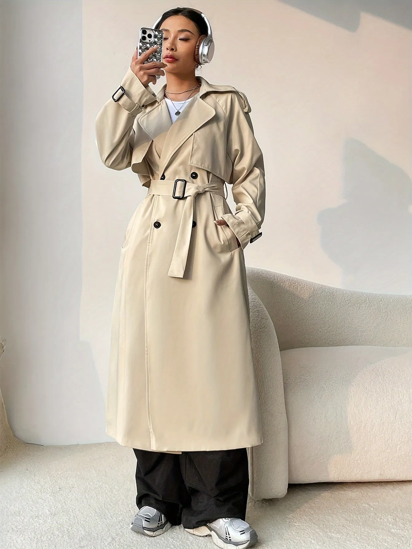 Stylish Belted Trench Coat with Mid-Length Design for Women | Perfect for Everyday Wear