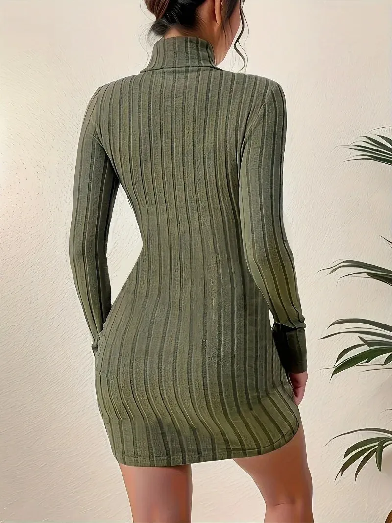 Summer Tight Necked Slim Sleeved Elegant High Fit Fashionable Knit Sexy Long Dress