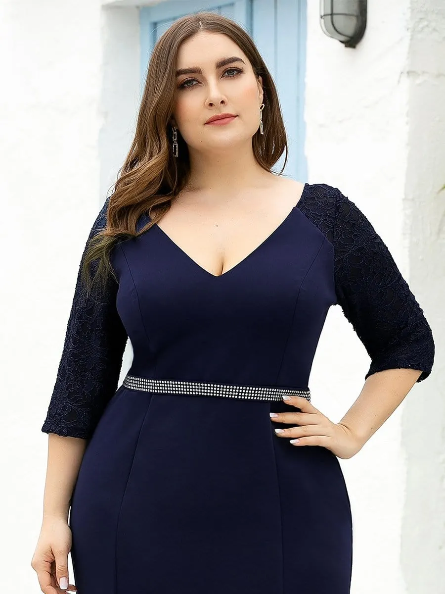 Women's V-Neck 3/4 Sleeve Mermaid Plus Size Evening Dress