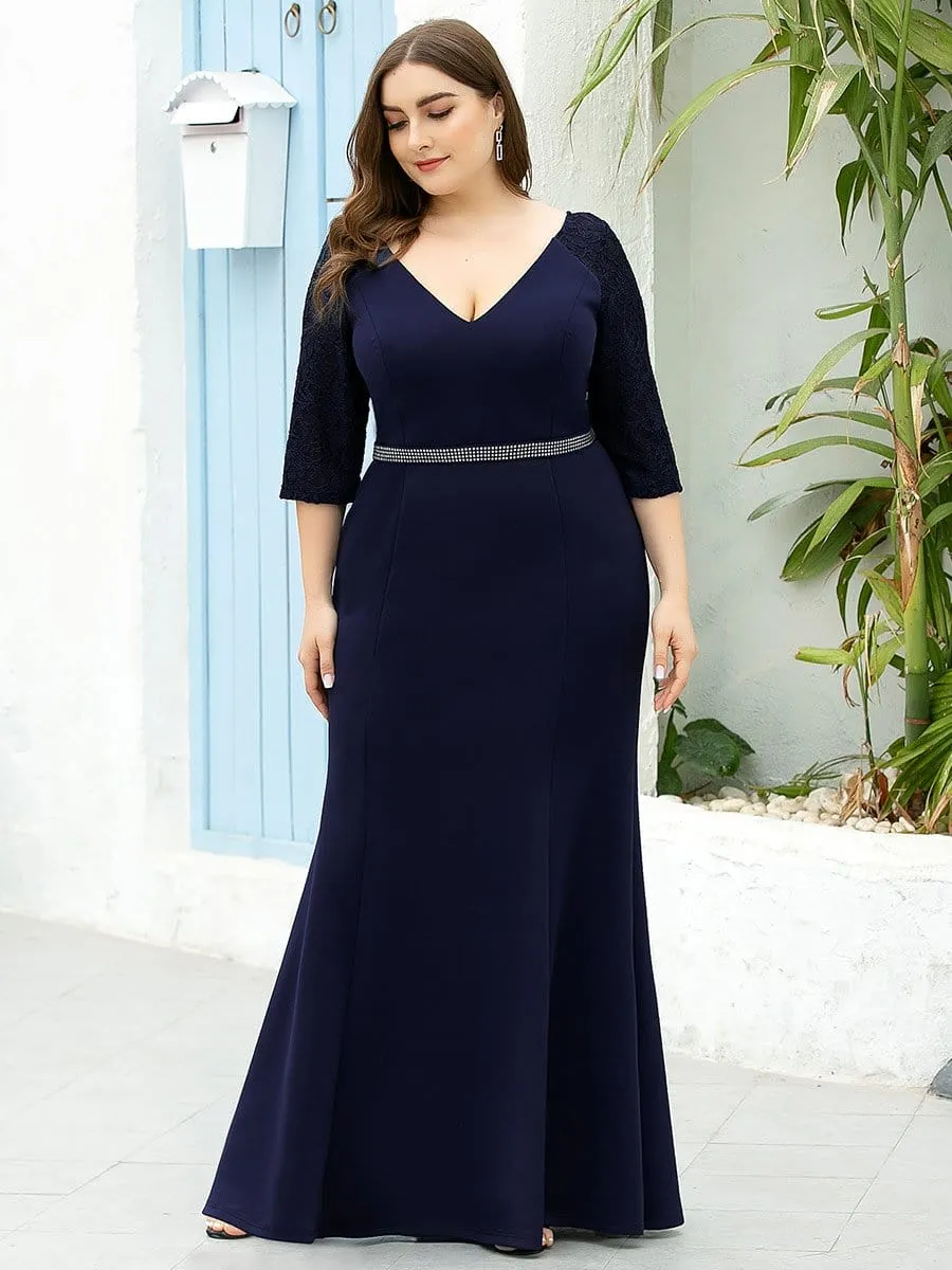 Women's V-Neck 3/4 Sleeve Mermaid Plus Size Evening Dress